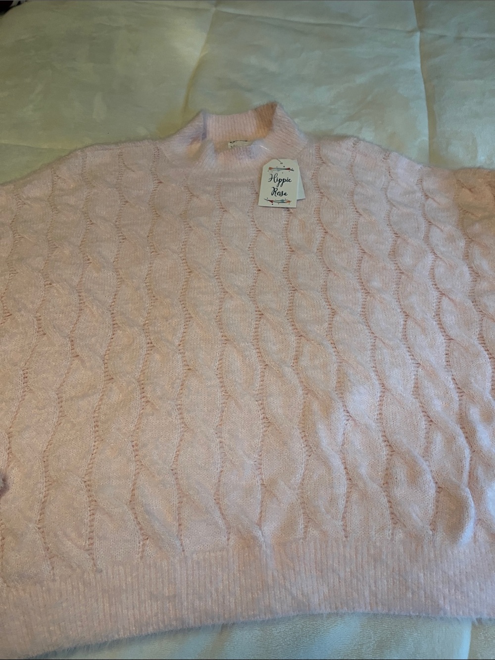 NWT Hippie Rose Light Pink Cable Knit Crewneck Sweater
